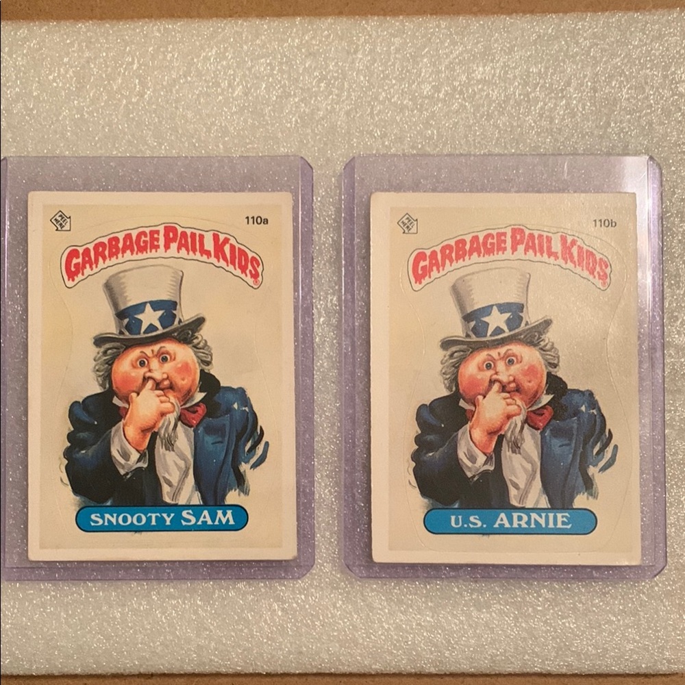 1986 Garbage Pail Kids Cards - Snooty Sam 110a & U.S. Arnie 110B